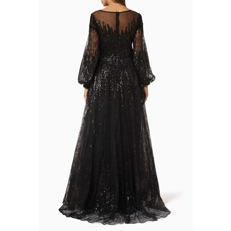 Mac Duggal - Illusion Gown in Sequin Bead Tulle Black