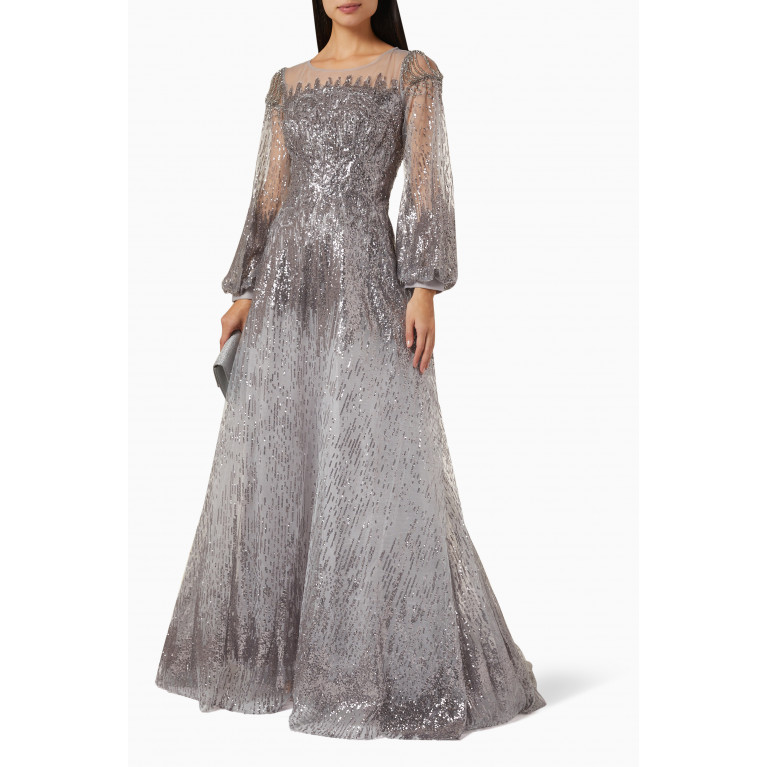 Mac Duggal - Gown in Sequin Bead Tulle Silver