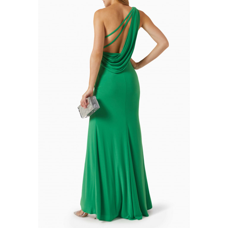 Mac Duggal - One-shoulder Draped Back Gown in Jersey Green