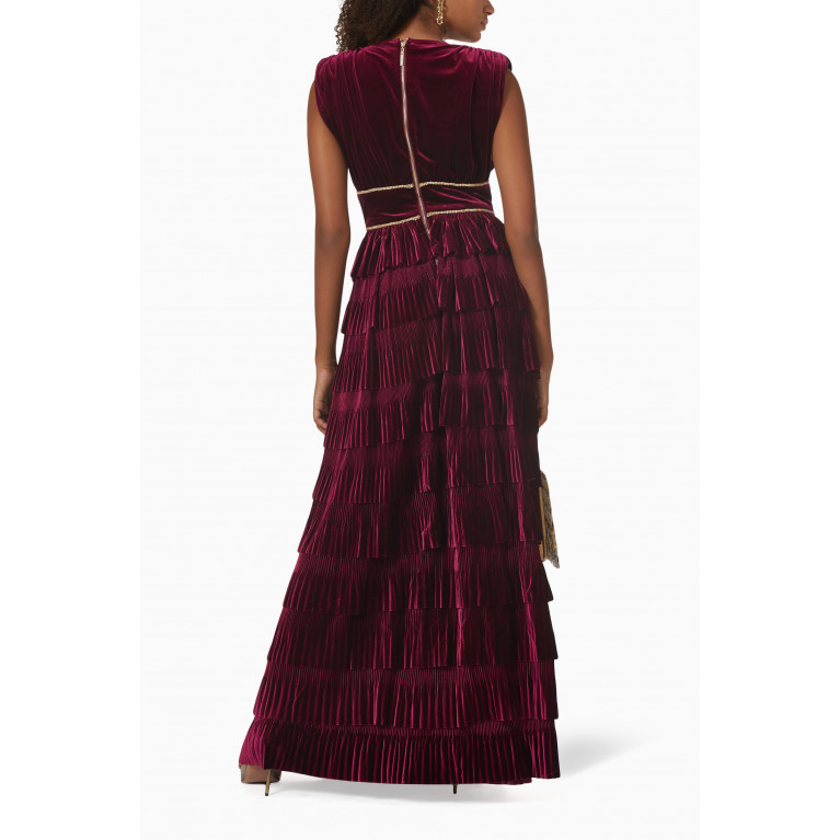 Bronx and Banco - Tiered Ruffle Embellished Maxi Gown in Velvet