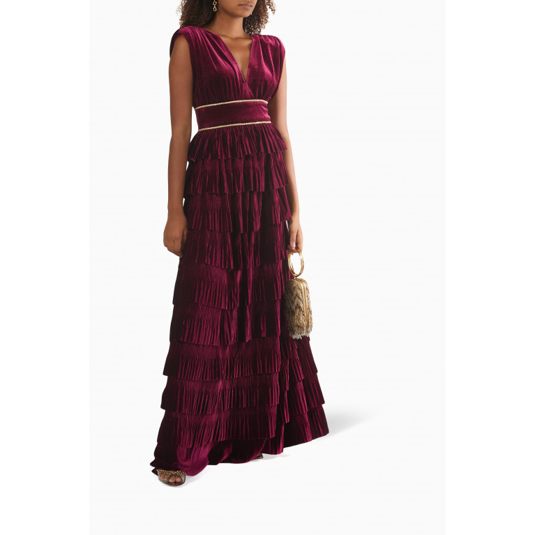 Bronx and Banco - Tiered Ruffle Embellished Maxi Gown in Velvet