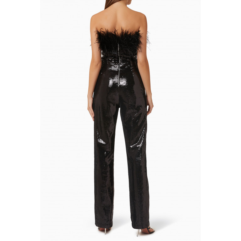 Bronx and Banco - Lola Feather-trim Jumpsuit in Sequin