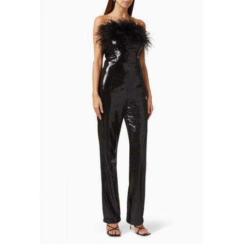 Bronx and Banco - Lola Feather-trim Jumpsuit in Sequin