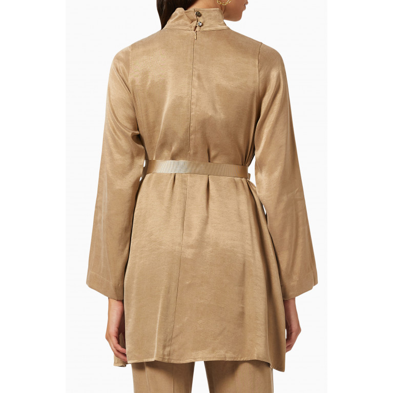 Mimya - Belted Blouse in Satin Neutral