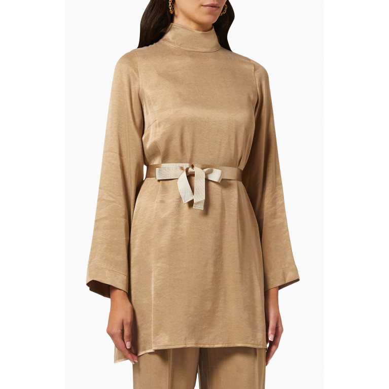 Mimya - Belted Blouse in Satin Neutral