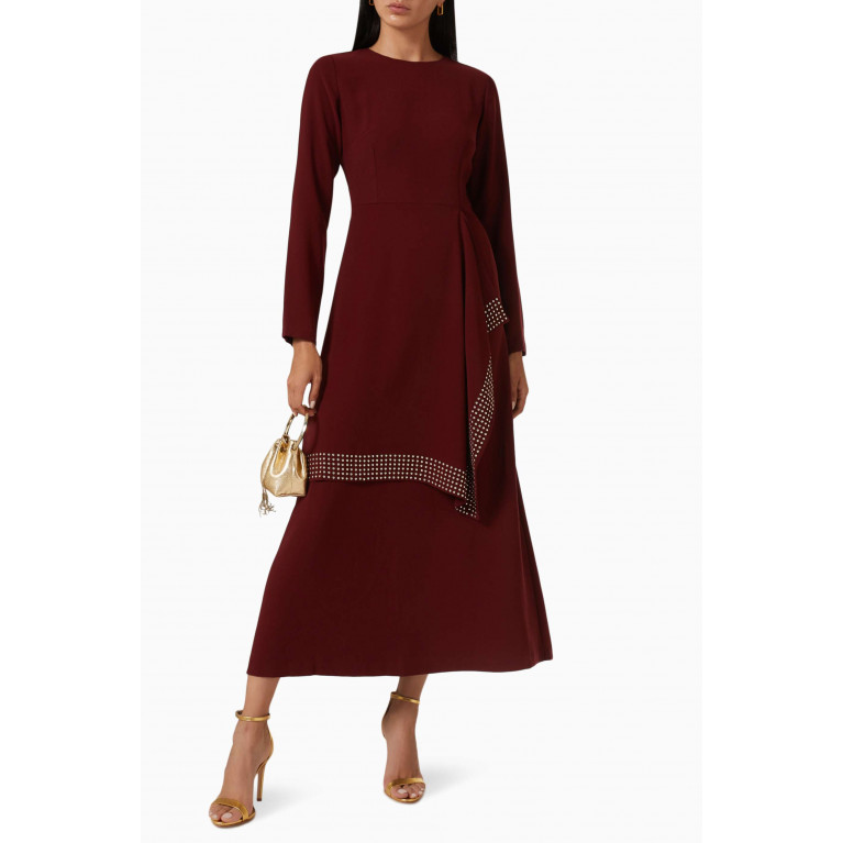 Mimya - Studded Long Sleeve Midi Dress Burgundy
