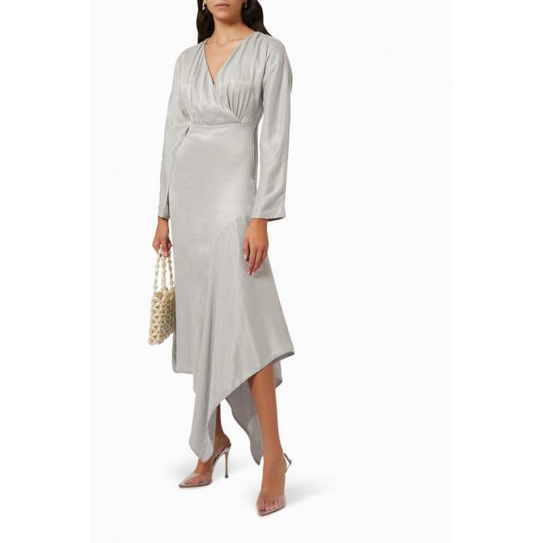 Mimya - Asymmetric Midi Dress in Satin Grey