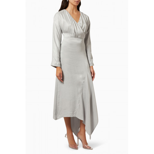 Mimya - Asymmetric Midi Dress in Satin Grey
