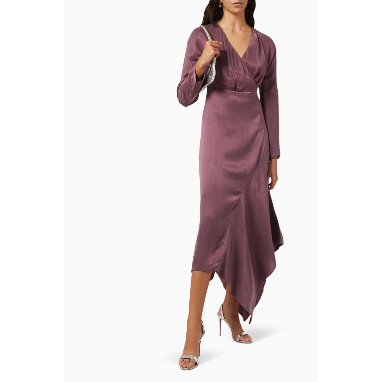 Mimya - Asymmetric Midi Dress in Satin Purple