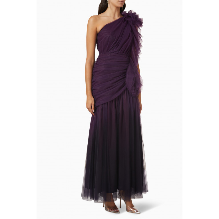 NASS - One-shoulder Draped Dress in Tulle Purple