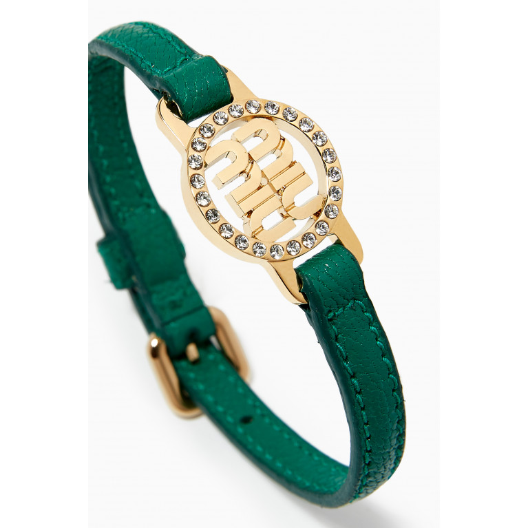Miu Miu - Logo Bracelet in Madras Leather Green