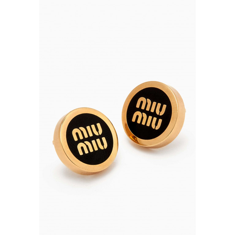 Miu Miu - Enameled Logo Stud Earrings Black