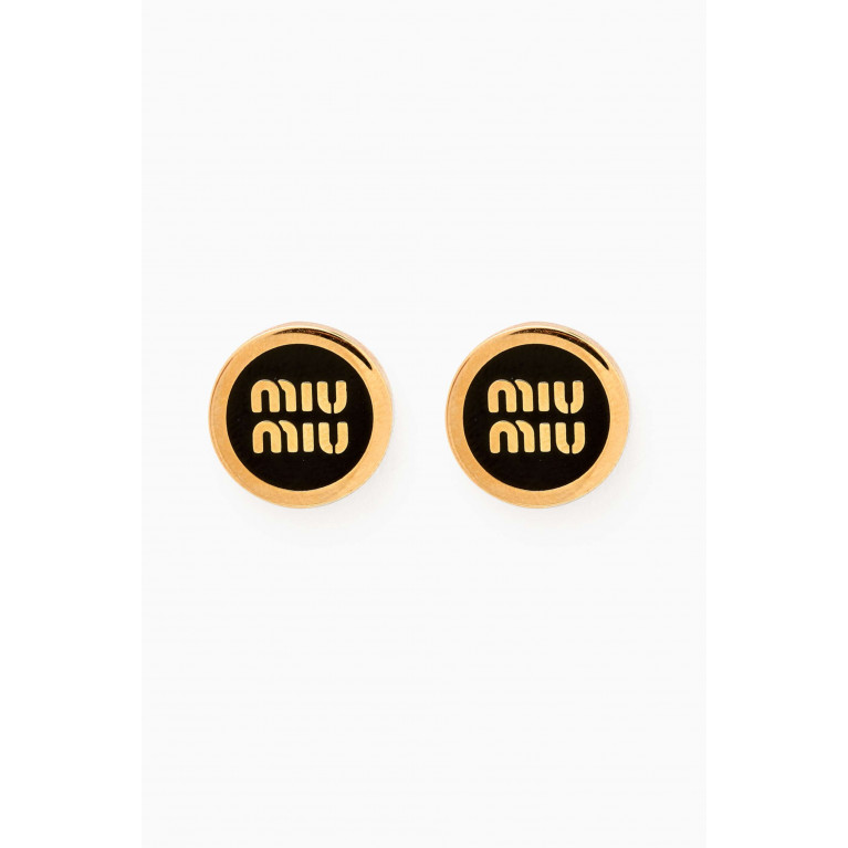 Miu Miu - Enameled Logo Stud Earrings Black