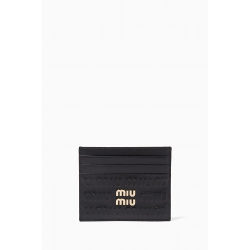 Miu Miu - Card Holder in Logo-embossed Leather Black