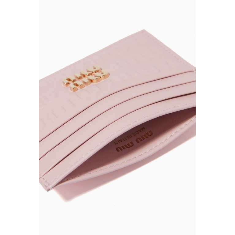 Miu Miu - Card Holder in Logo-embossed Leather Pink