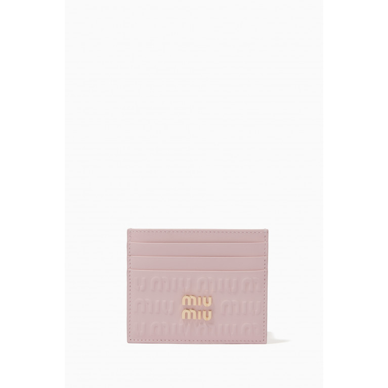 Miu Miu - Card Holder in Logo-embossed Leather Pink