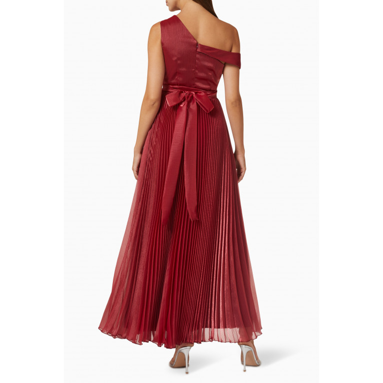 NASS - One-shoulder Pleated Dress in Satin Red