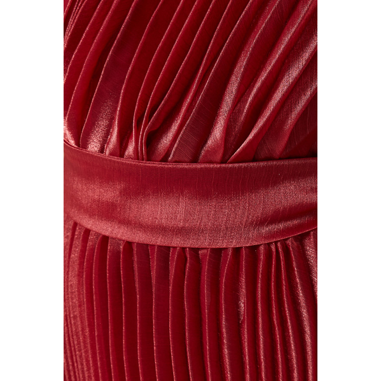 NASS - One-shoulder Pleated Dress in Satin Red