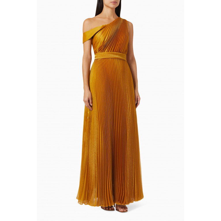 NASS - One-shoulder Pleated Dress in Satin Yellow