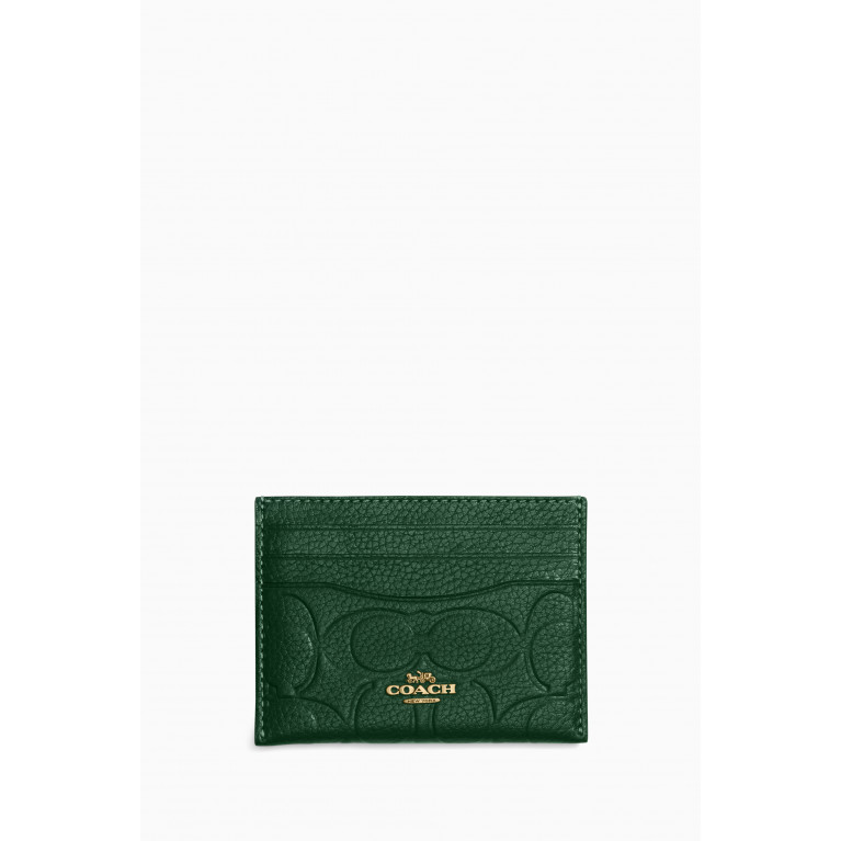 Coach - Card Case in Signature Debossed Pebbled Leather Green