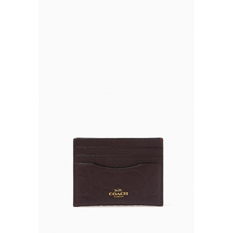 Coach - Card Case in Signature Debossed Pebbled Leather Burgundy