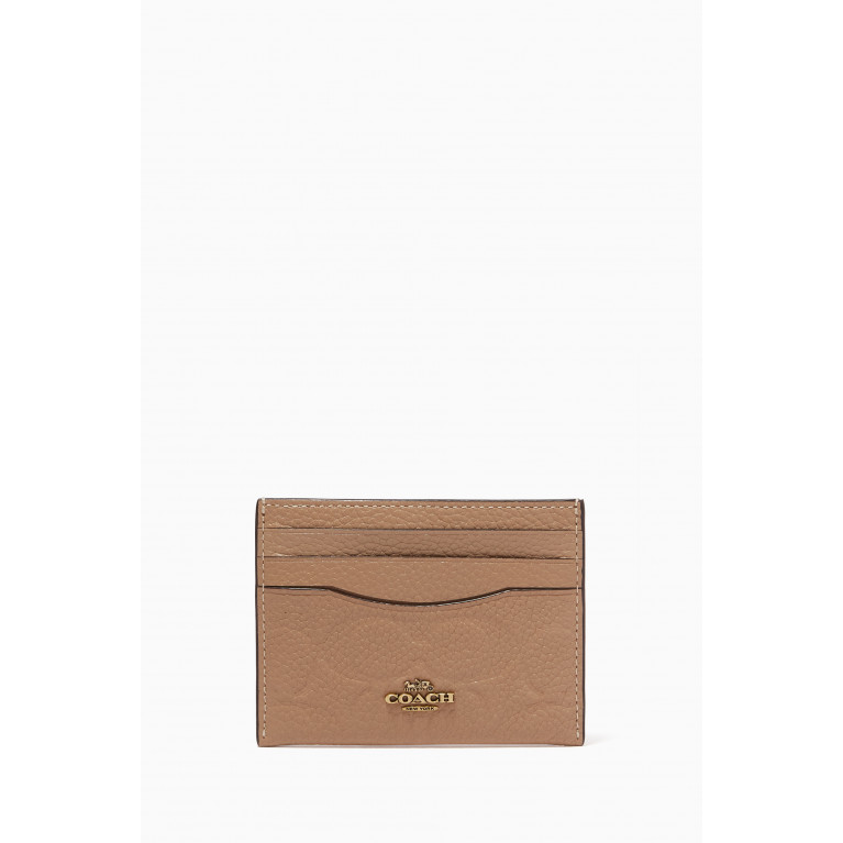 Coach - Card Case in Signature Debossed Pebbled Leather Brown