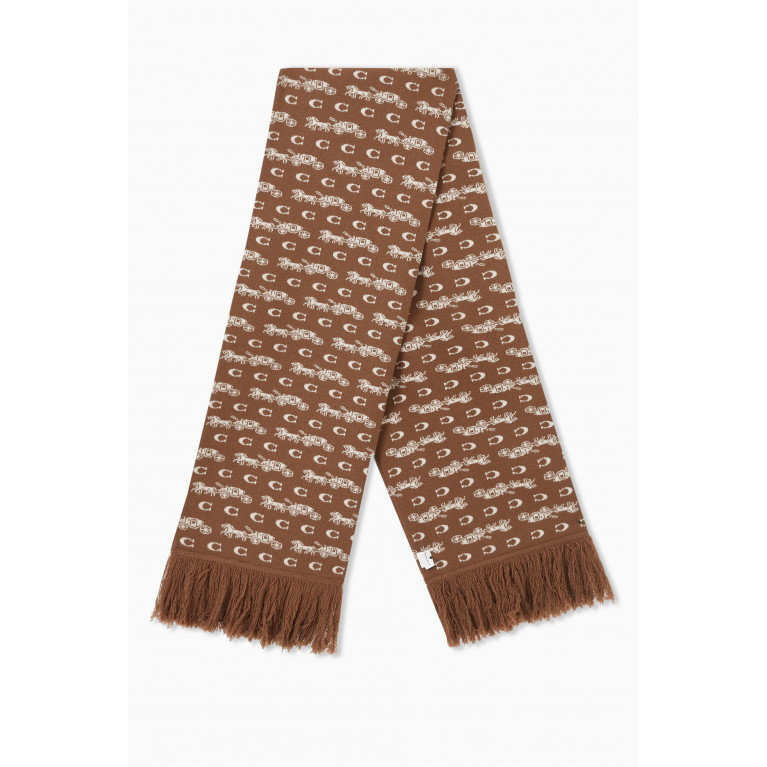 Coach - Bold Horse & Carriage Print Oversized Scarf in Wool Brown