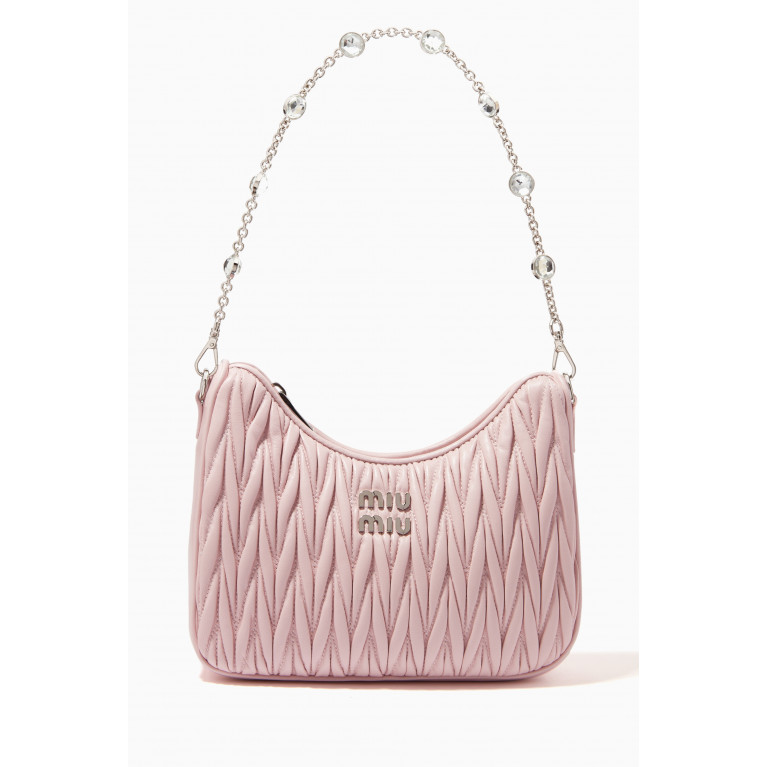 Miu Miu - Small Shoulder Bag in Matelassé Nappa Leather Pink