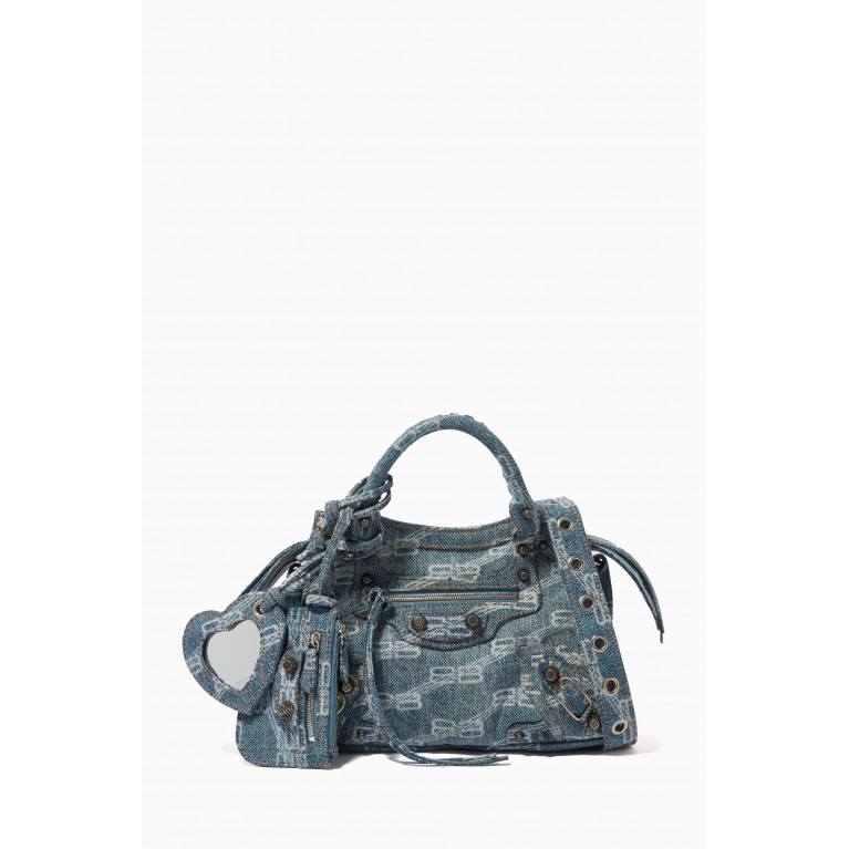 Balenciaga - Neo Cagole XS BB Monogram Shoulder Bag in Bleached Denim