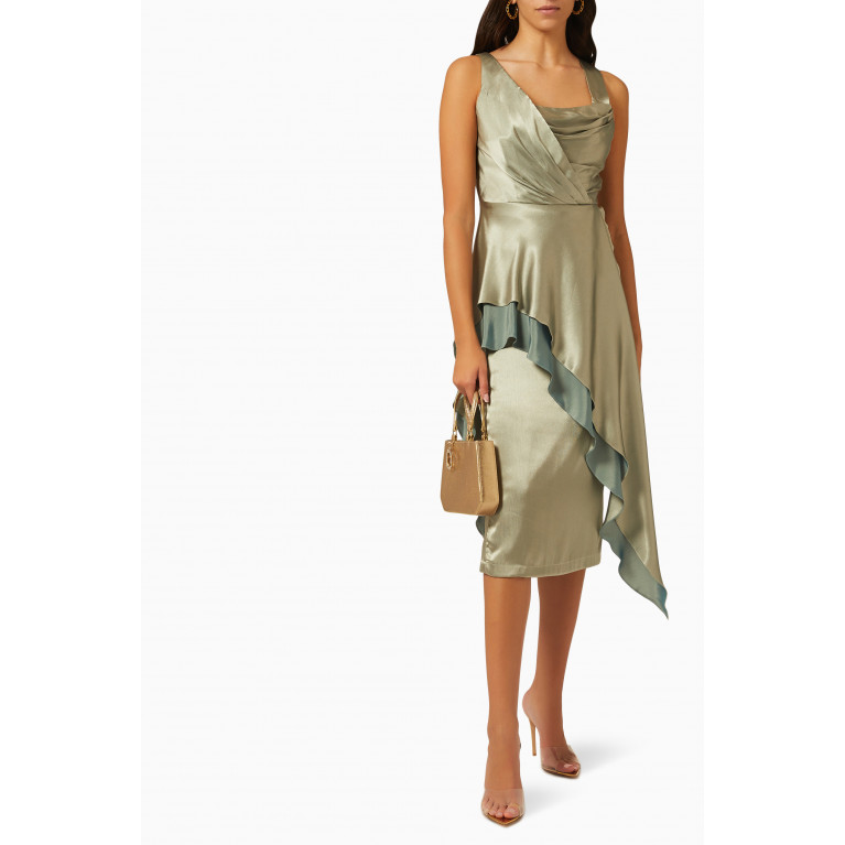NASS - Asymmetric Peplum Dress in Satin Green