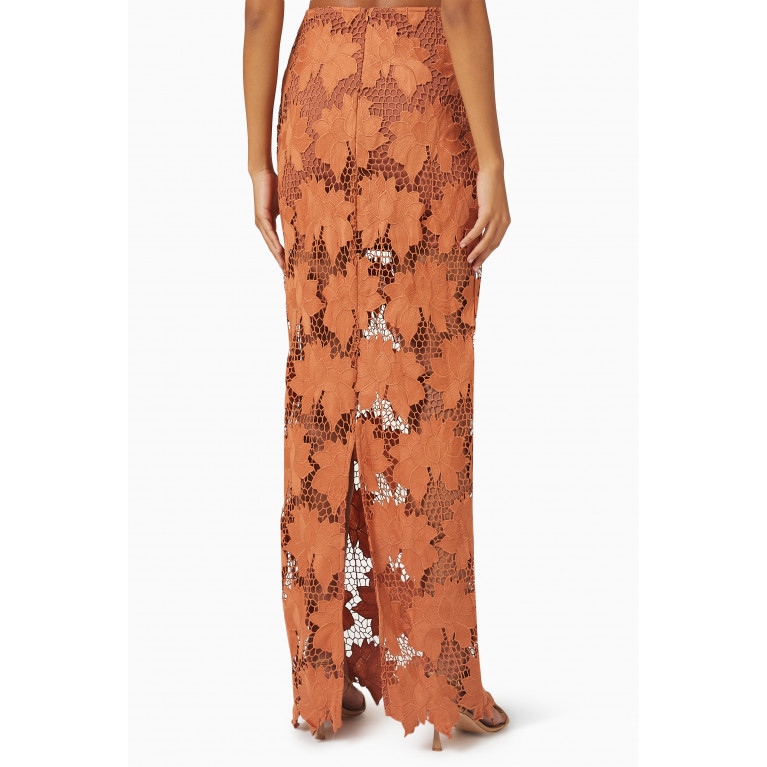 Rumer - Tropez Floral Crochet Midi Skirt Orange