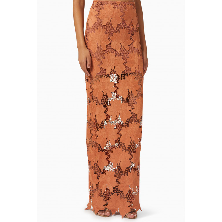 Rumer - Tropez Floral Crochet Midi Skirt Orange