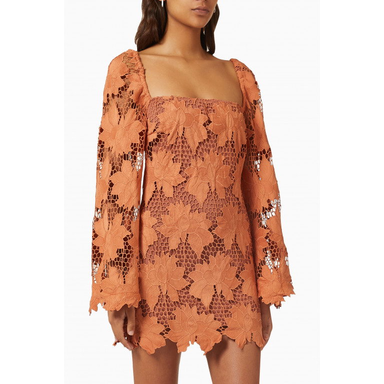Rumer - Tropez Floral Crochet Mini Dress Orange