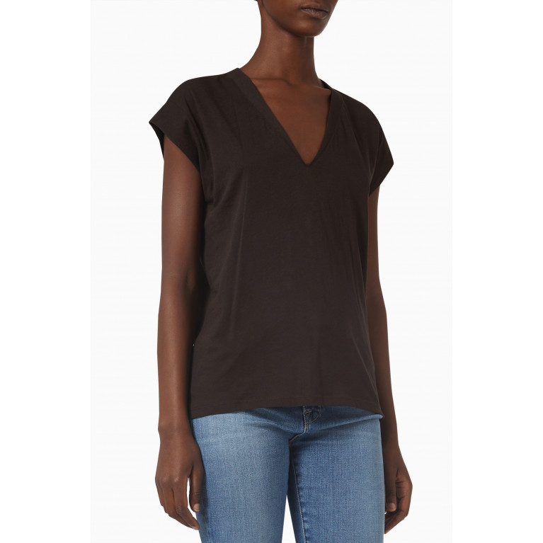 Frame - Le Mid-rise V-neck T-shirt in Cotton Brown