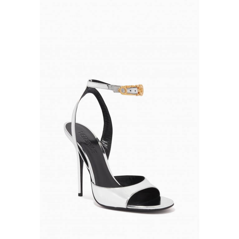 Versace - Safety Pin 110 Heel Sandals in Metallic Leather