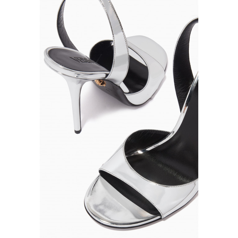 Versace - Safety Pin 110 Heel Sandals in Metallic Leather