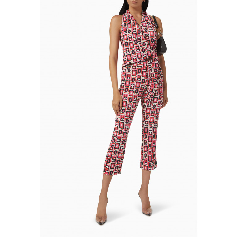 Marella - Straight-fit Patterned Pants in Satin Red