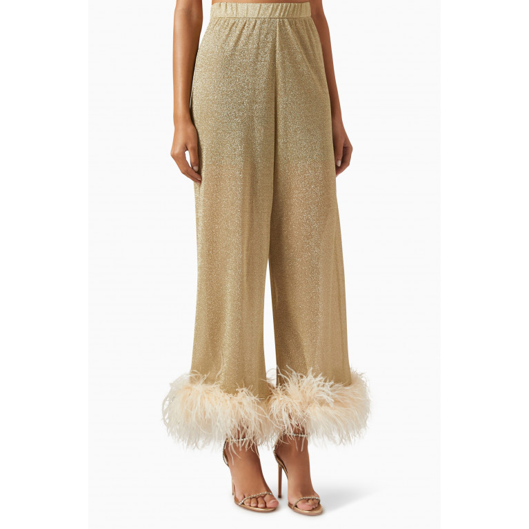 Oséree - Lumiere Plumage Pants in Stretch Lurex Gold