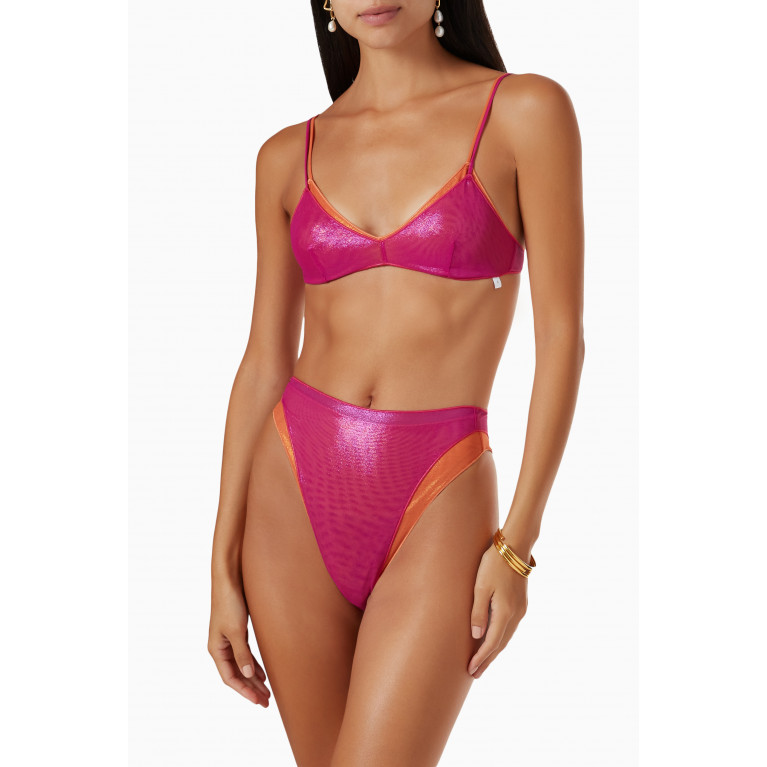 Oséree - Double 90s Bikini Set in Metallic Lamé Pink