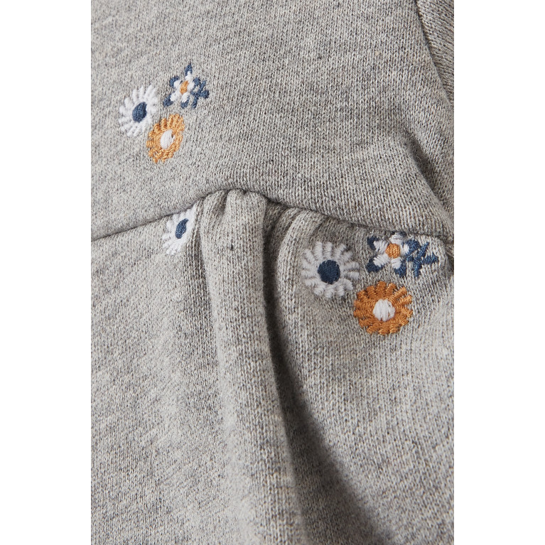 Tartine et Chocolat - Floral-embroidered Dress in Cotton-fleece Grey