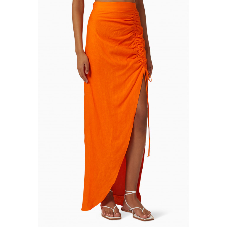 Rumer - Enigma Ruched Maxi Skirt in Linen Orange