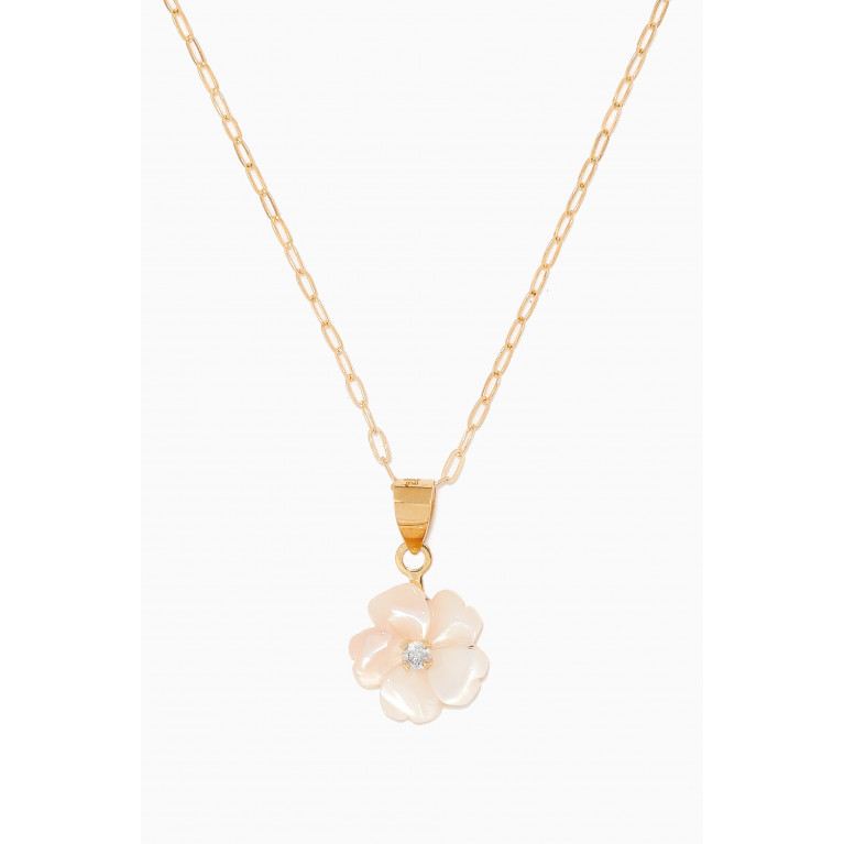 Baby Fitaihi - Floral Mother-of-Pearl Diamond Pendant in 18kt Yellow Gold
