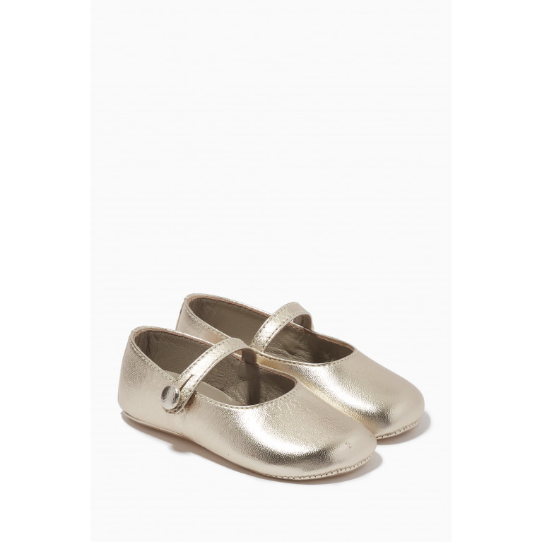 Bonpoint - Plume Mary Jane Ballerina Shoes in Metallic Leather