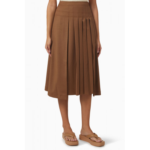 LVIR - Half-pleated Midi Skirt in Textured Fabric Brown