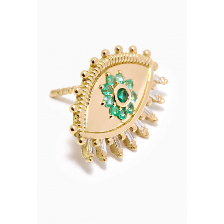 Azza Fahmy - The Eye Emerald Diamond Stud Earrings in 18kt Yellow Gold