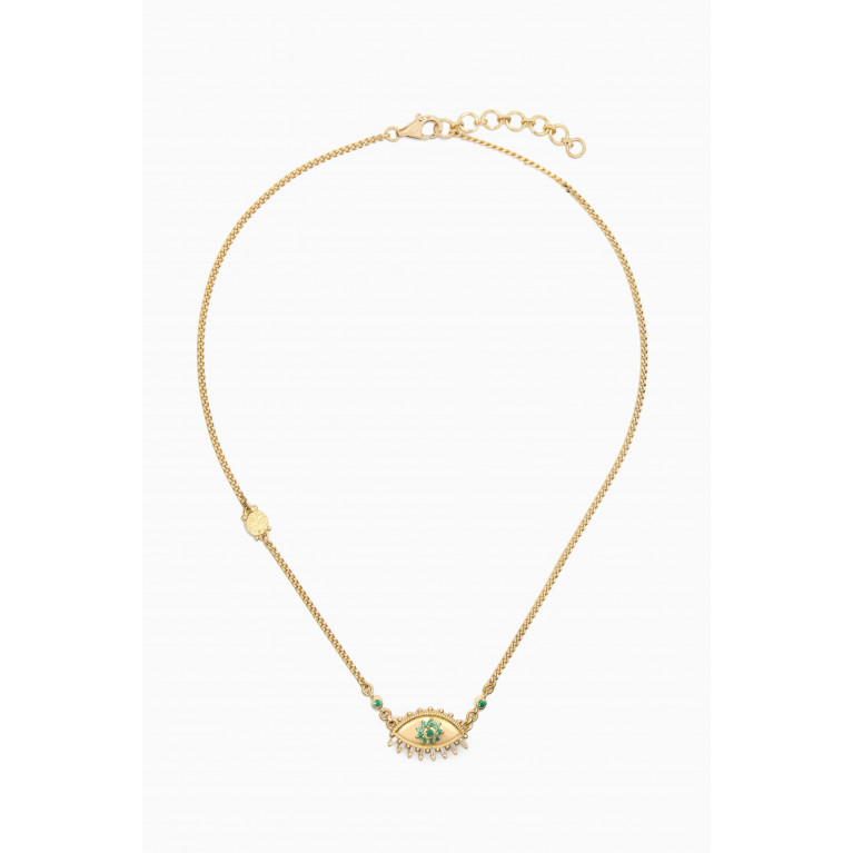 Azza Fahmy - The Eye Emerald Diamond Chain Necklace in 18kt Yellow Gold
