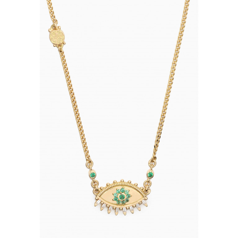 Azza Fahmy - The Eye Emerald Diamond Chain Necklace in 18kt Yellow Gold