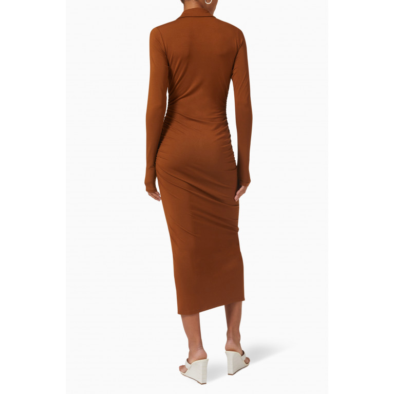 Good American - Good Touch Button Front Midi Dress in Rayon Jersey Brown