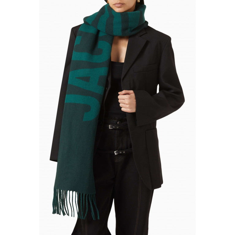 Jacquemus - L'écharpe Fringed Logo Scarf in Wool Green
