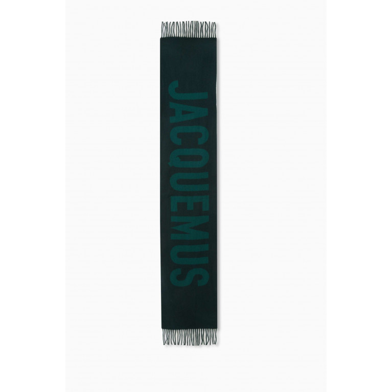 Jacquemus - L'écharpe Fringed Logo Scarf in Wool Green